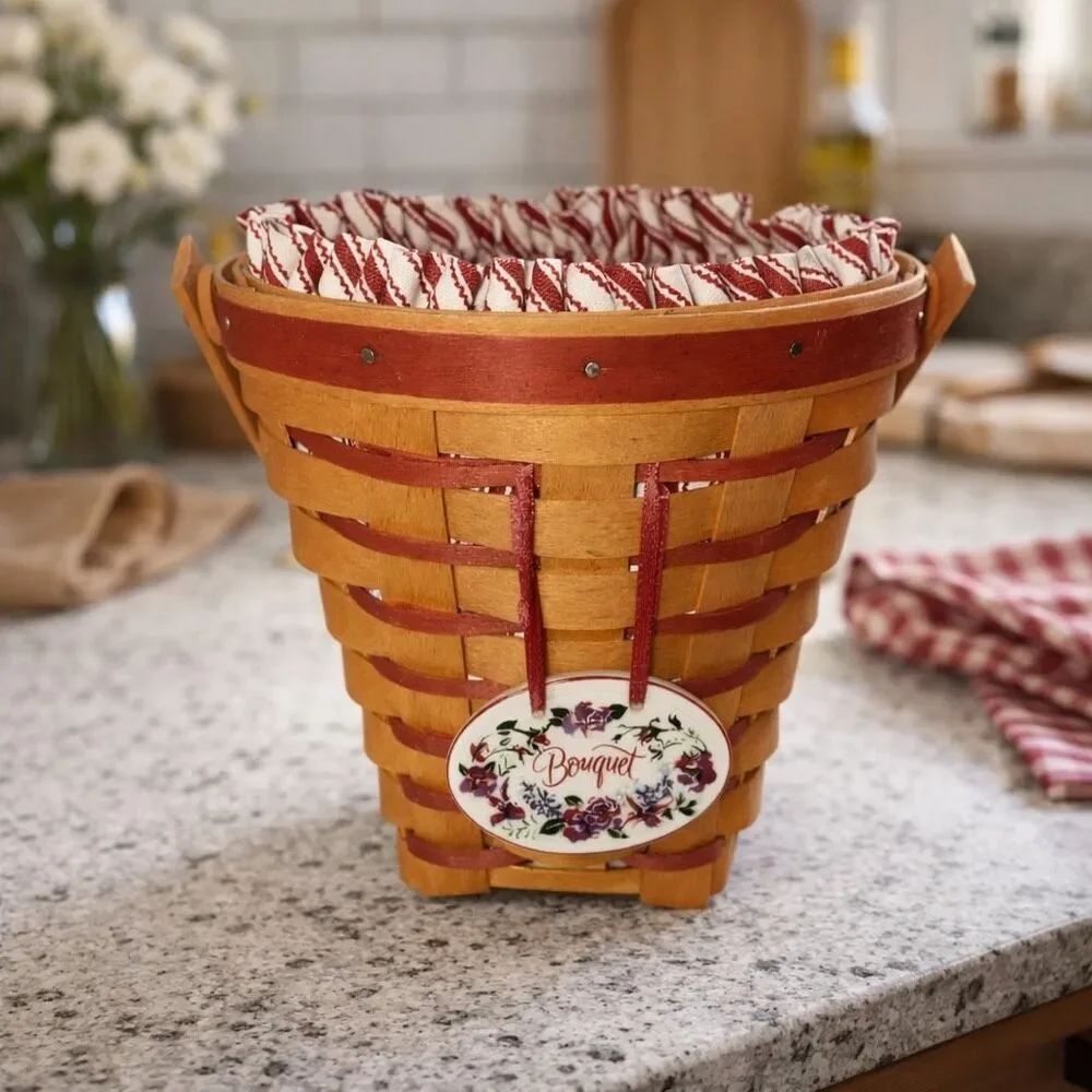 Longaberger 1996 Sweetheart Bouquet Basket Combo Protector Liner & Tie-On
